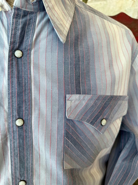 Men's Striped Pearl Snap Long Sleeve Shirt