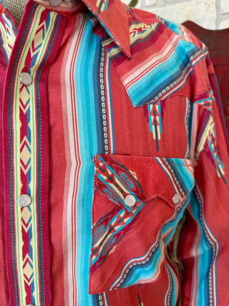 Men's Serape Stripe Pearl Snap Long Sleeve Shirt