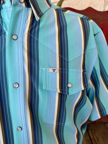 Men's Stripe Pearl Snap Short Sleeve Shirt