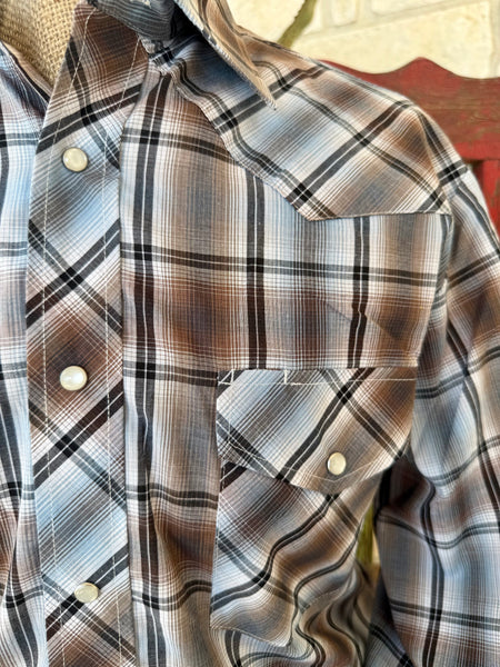 Men's Plaid Pearl Snap Long Sleeve Shirt