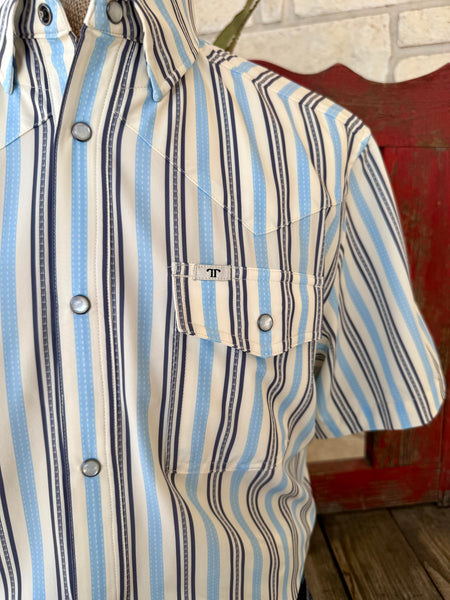 Men's Stripe Pearl Snap Short Sleeve Shirt