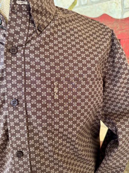 Men's Floral Medallion Print Button-Down Long Sleeve Shirt