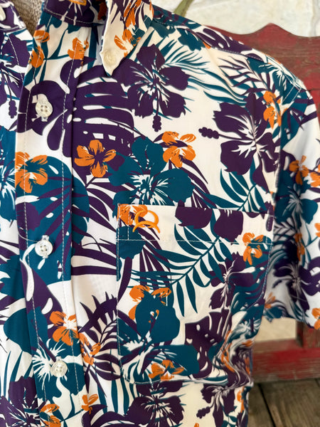Men's Tropical Print Button-Down Short Sleeve Shirt