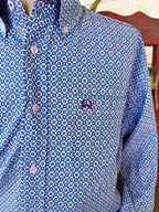 Men's Geometric Medallion Print Button-Down Long Sleeve Shirt