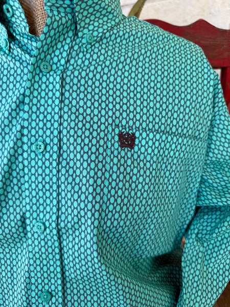 Men's Geometric Print Button-Down Long Sleeve Shirt