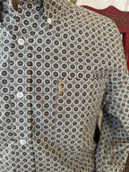 Men's Medallion Print Button-Down Long Sleeve Shirt