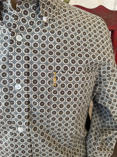 Men's Medallion Print Button-Down Long Sleeve Shirt