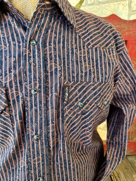 Men's Paisley Stripe Pearl Snap Long Sleeve Shirt