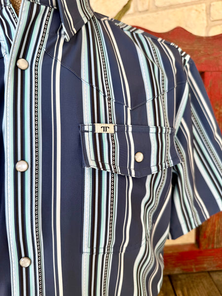 Men's Stripe Pearl Snap Short Sleeve Shirt