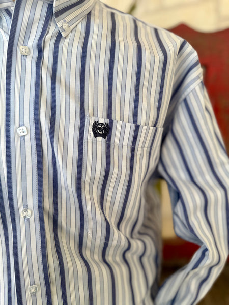 Men's Long Sleeve Stripe Button-Down Shirt