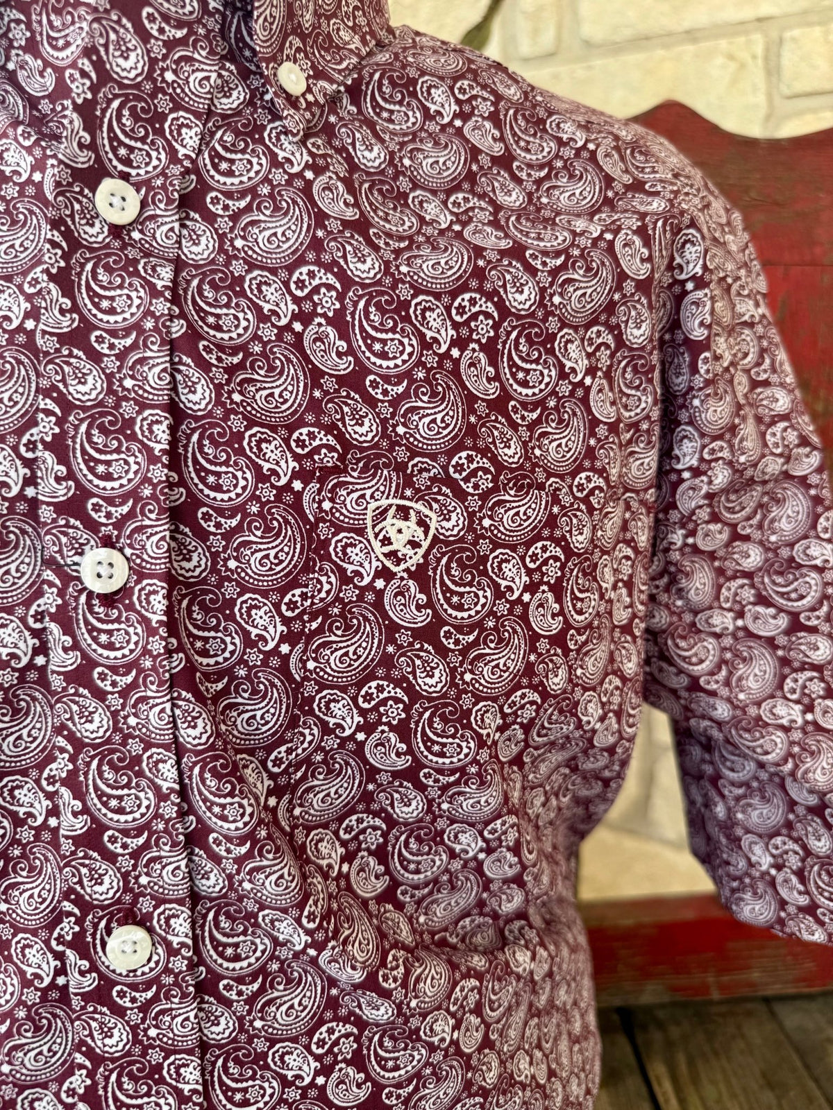 Men's Short Sleeve Paisley Button-Down Shirt