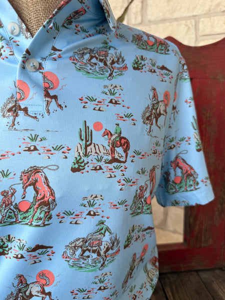 Men's Bronc Print Pullover Short Sleeve Polo