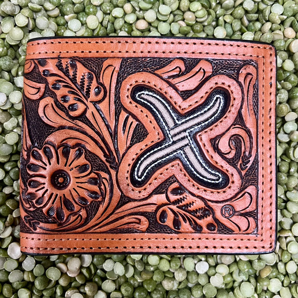 Men's Floral Tooled Full Grain Leather Bifold Wallet