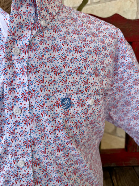 Men's Fireworks Burst Print Short Sleeve Shirt