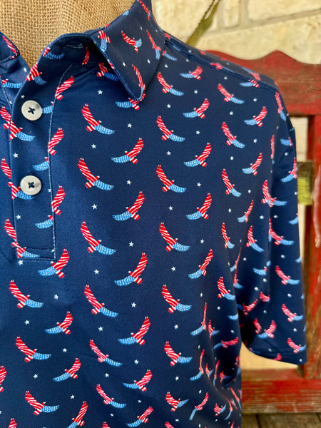 Men's Patriotic Eagle Print Short Sleeve Polo