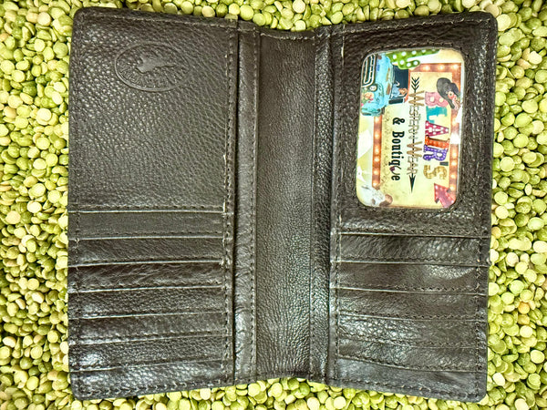 Men's Turquoise Floral Tooled Leather Checkbook Wallet