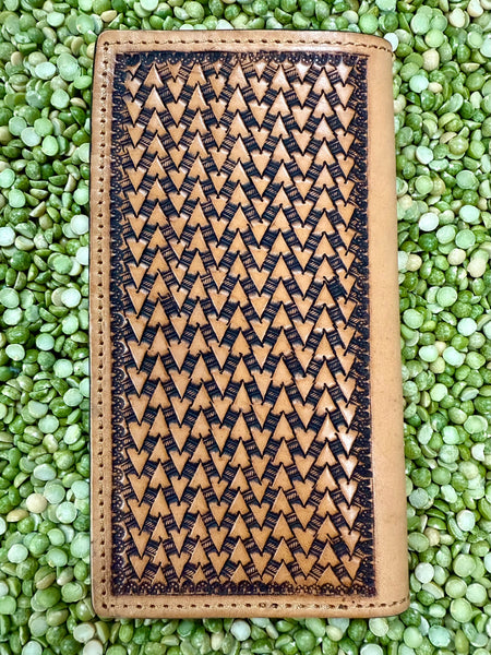 Men's Aztec-Inspired Beaded Basketweave Tooled Checkbook Wallet