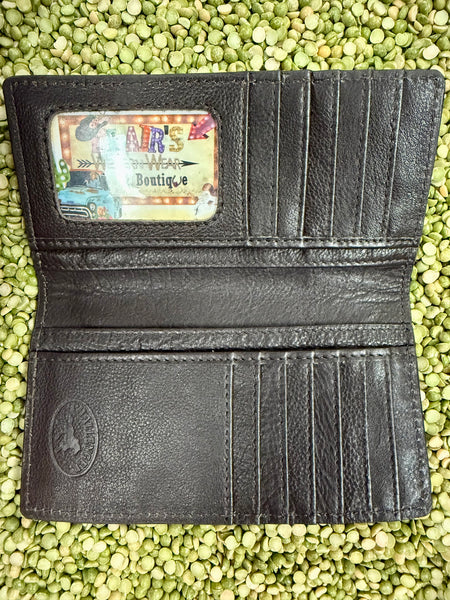 Men's Aztec-Inspired Beaded Basketweave Tooled Checkbook Wallet