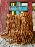 Women's Cognac Full-Fringe Leather Hobo Crossbody Purse