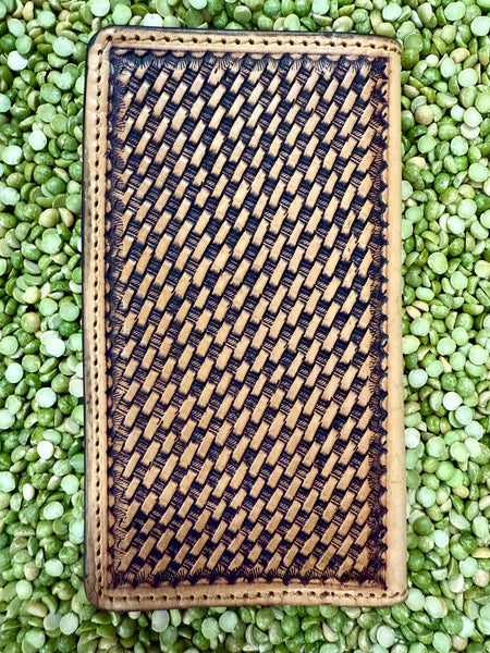 Men's Gator Print Floral Tooled Leather Checkbook Wallet