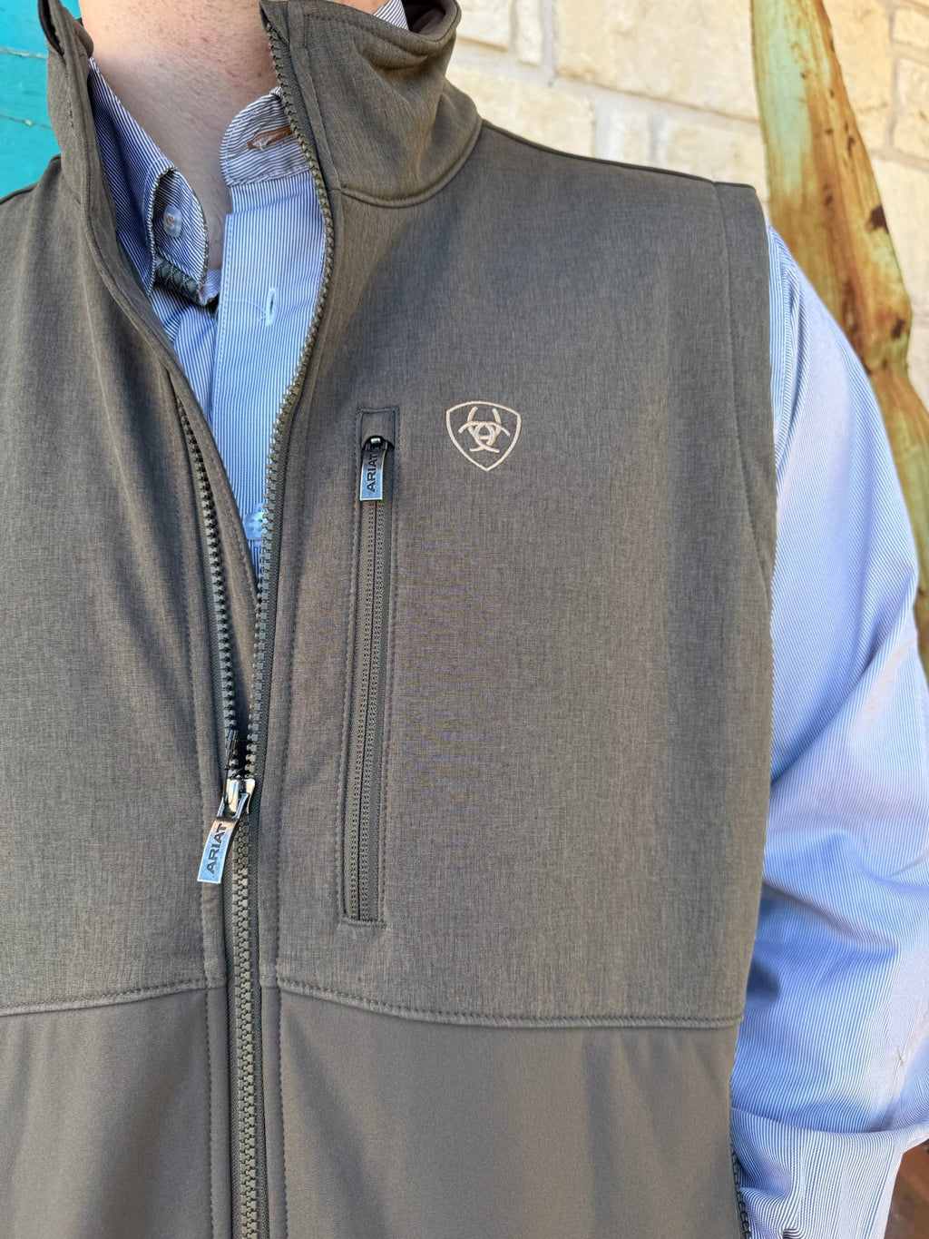 Men's Olive Softshell Full-Zip Vest