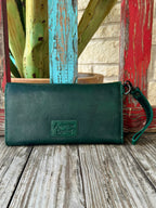 Women's Hunter Green Tooled Leather Wristlet