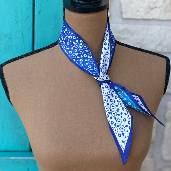 Blue & White Floral Twilly Wild Rag