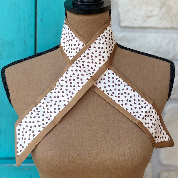 Tan & White Heart Print Twilly Wild Rag
