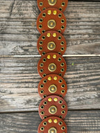 Ladies Cognac Leather Circle Disc Concho Belt