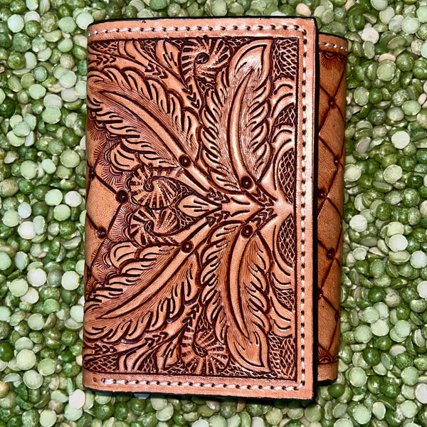 Men's Diamond Lattice Tooled Leather Trifold Wallet