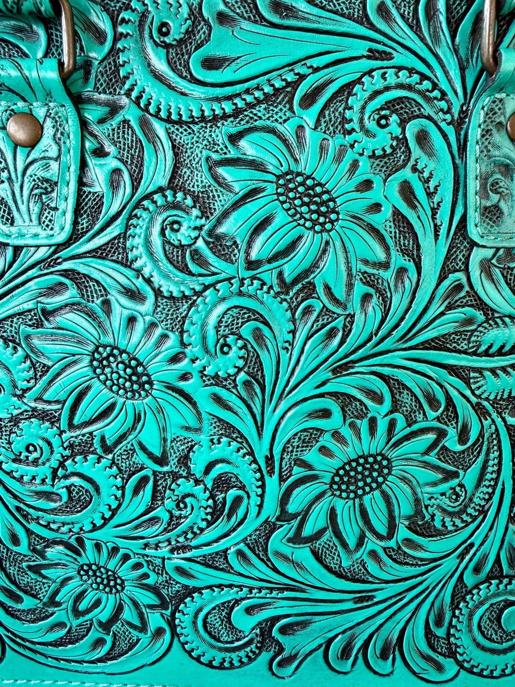 Women's Turquoise Tooled Leather Zip Tote
