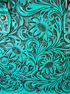 Women's Turquoise Tooled Leather Zip Tote