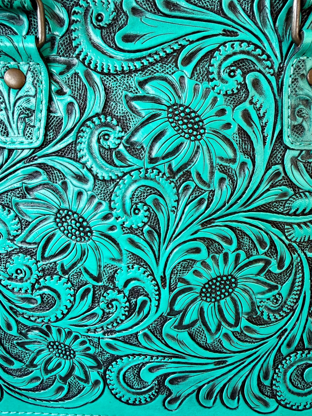 Women's Turquoise Tooled Leather Zip Tote