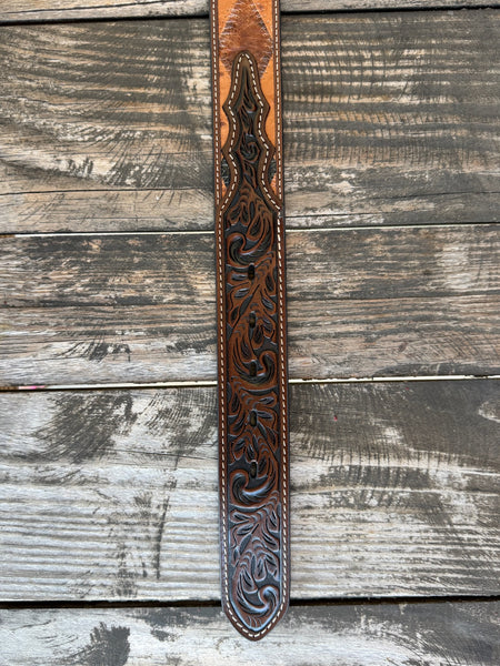 Men's Leather Ostrich Print Patch Western Belt