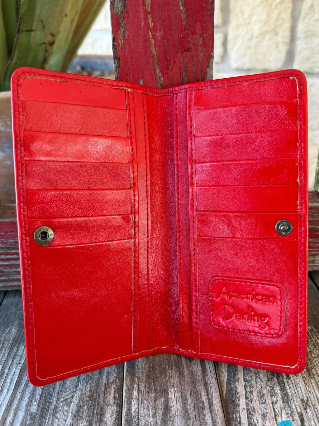 Women's Red Tooled Leather Zip Wallet