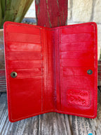 Women's Red Tooled Leather Zip Wallet