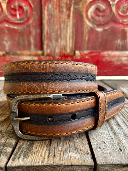 Men's Scallop Tooled Leather Belt