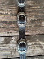 Ladies Black Leather Stud Belt with Silver Buckle Set