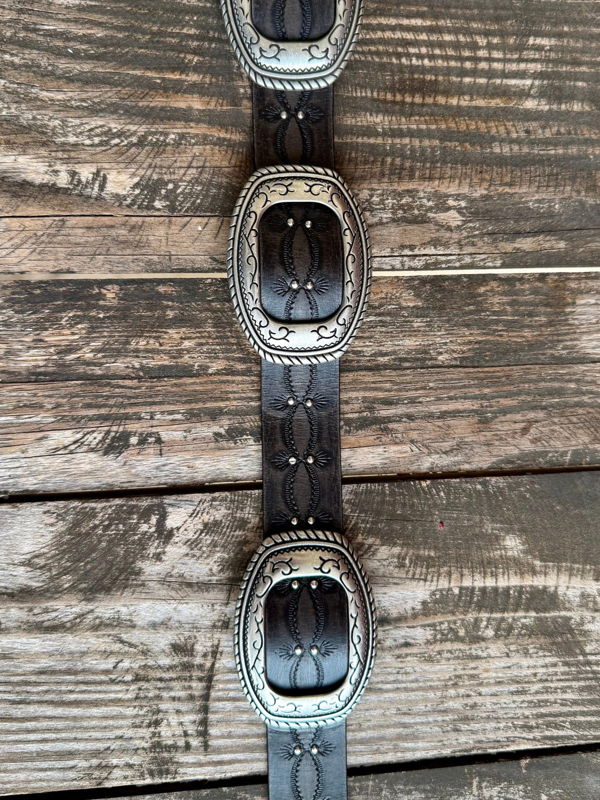 Ladies Black Leather Stud Belt with Silver Buckle Set