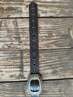 Ladies Black Leather Stud Belt with Silver Buckle Set