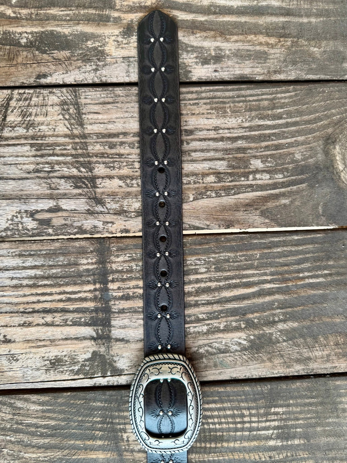 Ladies Black Leather Stud Belt with Silver Buckle Set