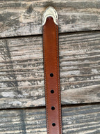 Ladies Brown Leather Western Belt with Silver Buckle Set
