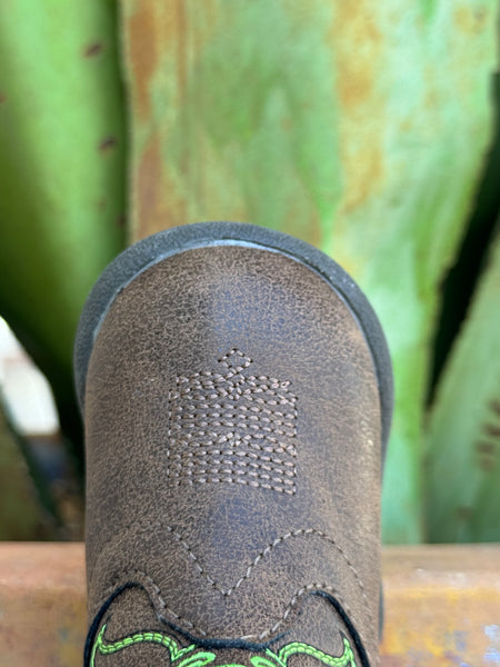 Brown with Lime green stitching Infant Boot -9169003498 - Available at BLAIR'S Western Wear located in Marble Falls TX
