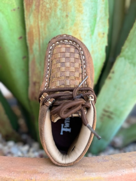 Infant Twister chukka style brown boot with patchwork on tongue, and laces - 4410902 - Available at BLAIR'S Western Wear located in Marble Falls TX 