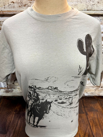 Ladies Ariat short sleeve t-shirt in sandstone, soft breathable cotton-blend fabric, with western cactus and rider graphic for everyday comfort - 10063758. Available at Blair's Western Wear, Marble Falls, TX.