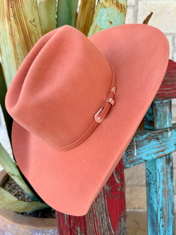 Ladies Bailey Western felt hat in Candied Peach, crafted from a wool-angora blend, featuring a 4½" rodeo crown and 4¼" brim for a feminine western style – W1804A. Available at Blair’s Western Wear, Marble Falls, TX.