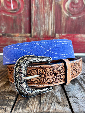 American Darling Accessories Tan/Blue Belt, exceptional craftsmanship with premium materials - ADBLF329. Available at Blair's Western Wear, Marble Falls, TX.