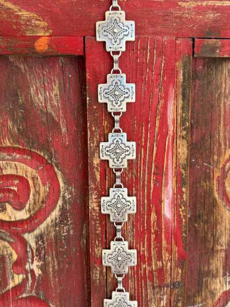 Black genuine leather concho belt featuring silver etched detailing on the buckle, keeper, and tip — sleek, bold, and built for any occasion from the rodeo to a night out. Shop at Blair's Western Wear — blairswesternwear.com.