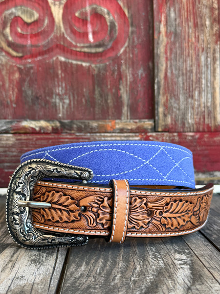 American Darling Accessories Tan/Blue Belt, exceptional craftsmanship with premium materials - ADBLF329. Available at Blair's Western Wear, Marble Falls, TX.