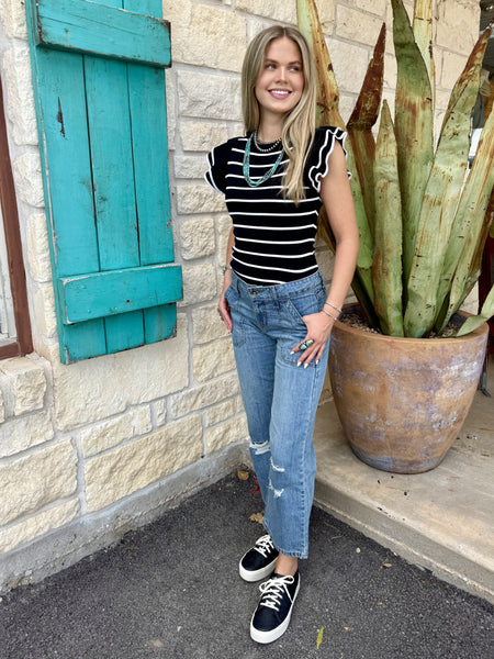 Ladies Cruel Denim Jean Light Wash Jean in blue, made from 100% cotton, with relaxed fit and front patch pockets - CB75654001. Available at Blair's Western Wear, Marble Falls, TX.